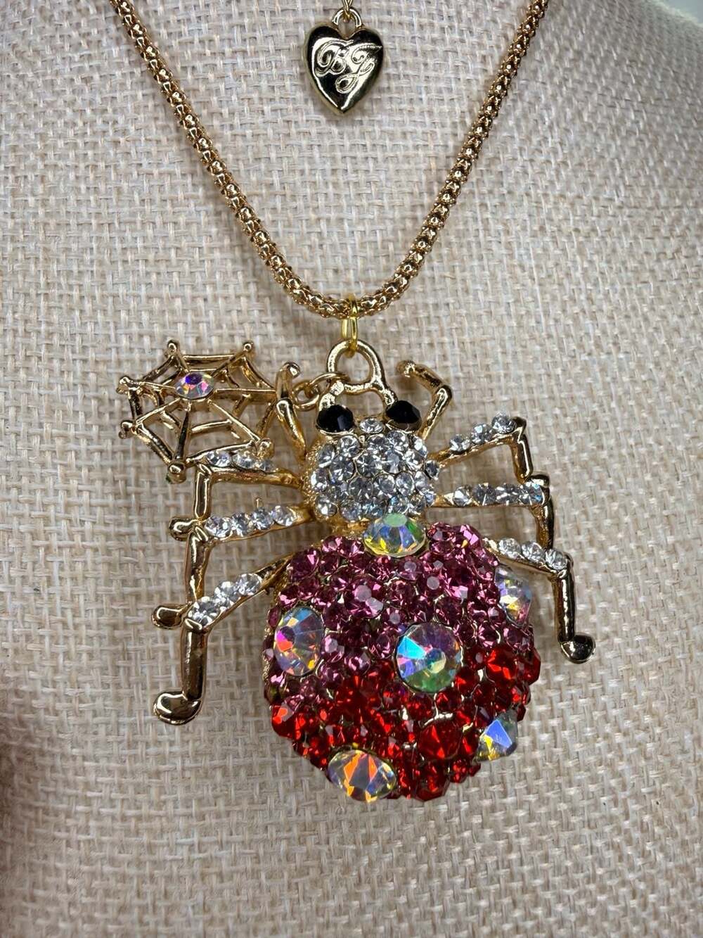 Betsey Johnson Crystal Spider Pendant Necklace 30 Inch